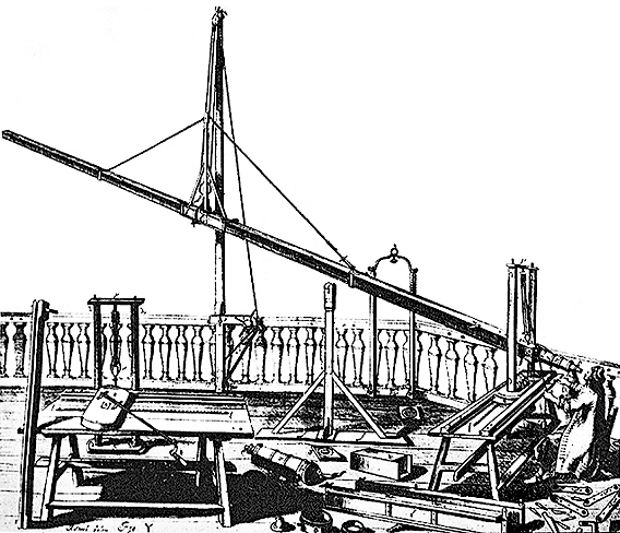 Hevelius' very long and cumbersome telescope